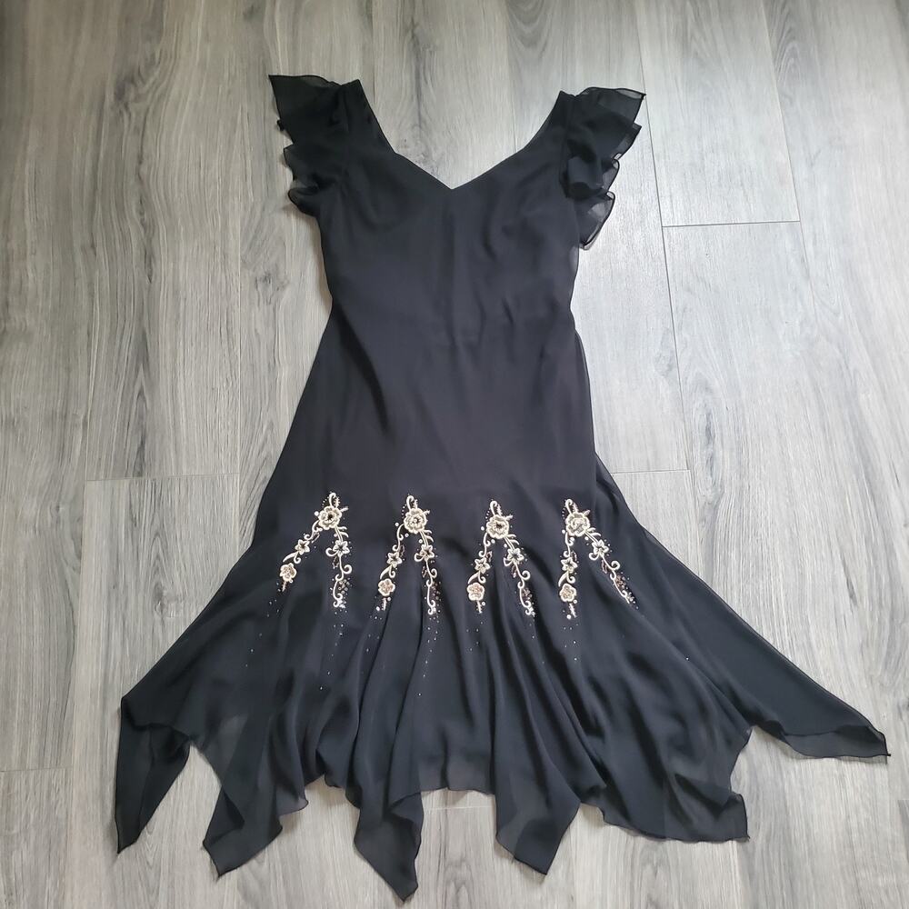 Whimsigoth Fairy Y2K Dress Womens 8 Handkerchief Hem Embroidered Beaded Witchy